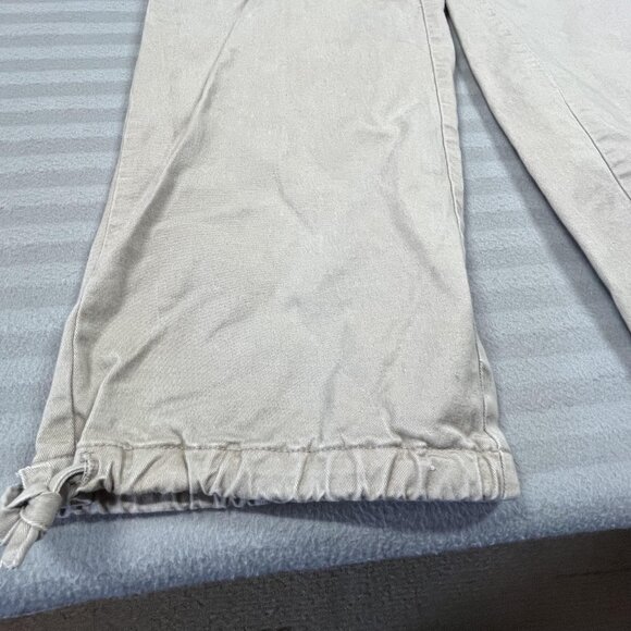 Zara Cargo Pants Womens Small Beige Khaki Straight Leg Drawstring Hem Pockets - Picture 9 of 10
